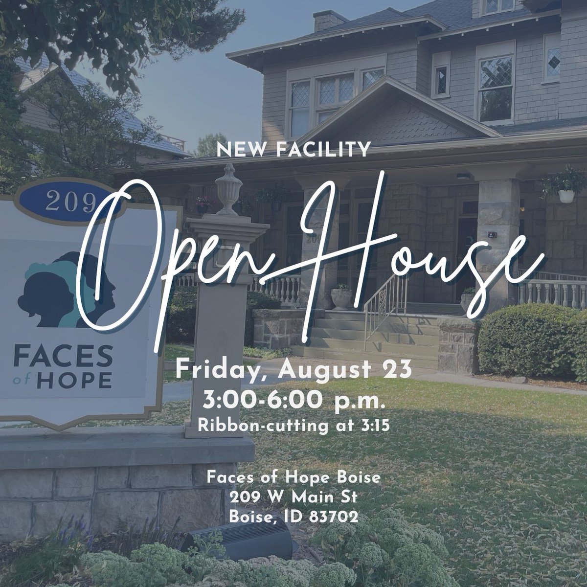 Faces of Hope now operates two locations, doubling our ability to provide immediate resources to victims of abuse who need them most. 

You're invited to check out our new Boise space next Friday! Our Meridian office will remain open until 5pm.

Questions? Call 208-986-4162