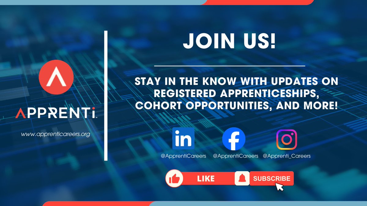 Thanks for visiting our profile. 
You will learn about registered apprenticeships, cohort opportunities &amp; more on LinkedIn linkedin.com/company/appren… Facebook facebook.com/ApprentiCareers or Instagram instagram.com/apprenti_caree…