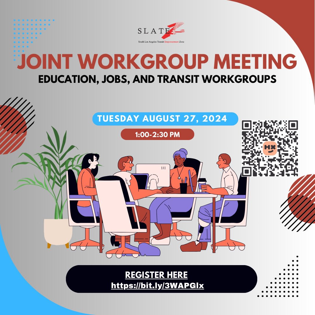 SLATE-Z (@la_slatez) on Twitter photo Join us on August 27, 2024, for a virtual #MergeMeeting between SLATE-Z’s Job, Transit, & Education Workgroups! We'll learn about <a href="/metrolosangeles/">Metro Los Angeles</a> Mobility Wallet, where eligible participants can receive $1,800 for transportation services.
Register here: bit.ly/3WAPGIx Join us on August 27, 2024, for a virtual #MergeMeeting between SLATE-Z’s Job, Transit, & Education Workgroups! We'll learn about <a href="/metrolosangeles/">Metro Los Angeles</a> Mobility Wallet, where eligible participants can receive $1,800 for transportation services.
Register here: bit.ly/3WAPGIx