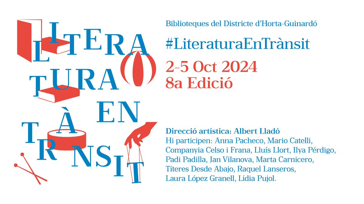 BibliotequesBCN's tweet photo. #ReservaLaData!
📚Aquest Octubre #LiteraturaEnTrànsit a les biblioteques d'Horta-Guinardó!
👁️Les especialitzacions de les biblioteques del districte d'Horta-Guinardó dialoguen a través de taules rodones, espectacles i concerts 👉 Descobreix el programa a https://t.co/hnn9oD2pVz https://t.co/9saYRXyl8e