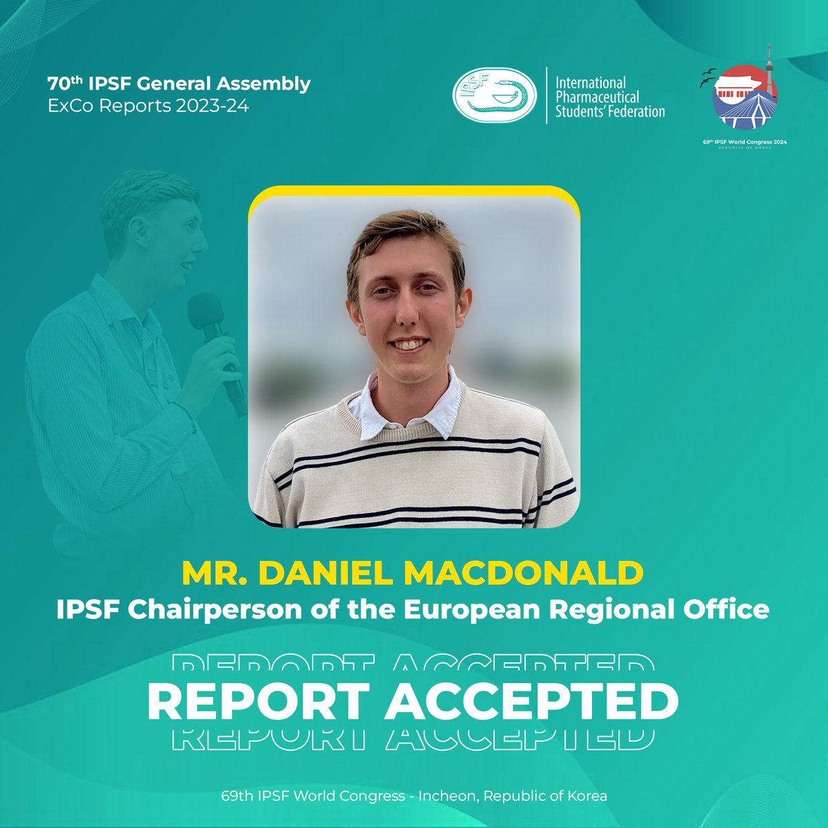 IPSForg's tweet photo. "Achievement results from work realizing ambition."

We are delighted to announce that the annual report of Mr. Daniel MacDonald - IPSF Chairperson of the European Regional Office 2023-24 has been accepted!

Congratulations on your mandate!

#70thGA
#75YearsOfIPSF
#IPSForg https://t.co/dblrrirmyv