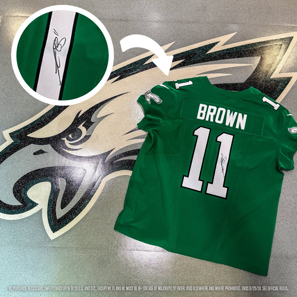 Eagles's tweet photo. AJ Brown signed Kelly Green jersey  ✅
2 Home Opener Tickets ✅
What more could you want?!
Enter now: https://t.co/oLzZrezU8X https://t.co/k3JCiHLMzH
