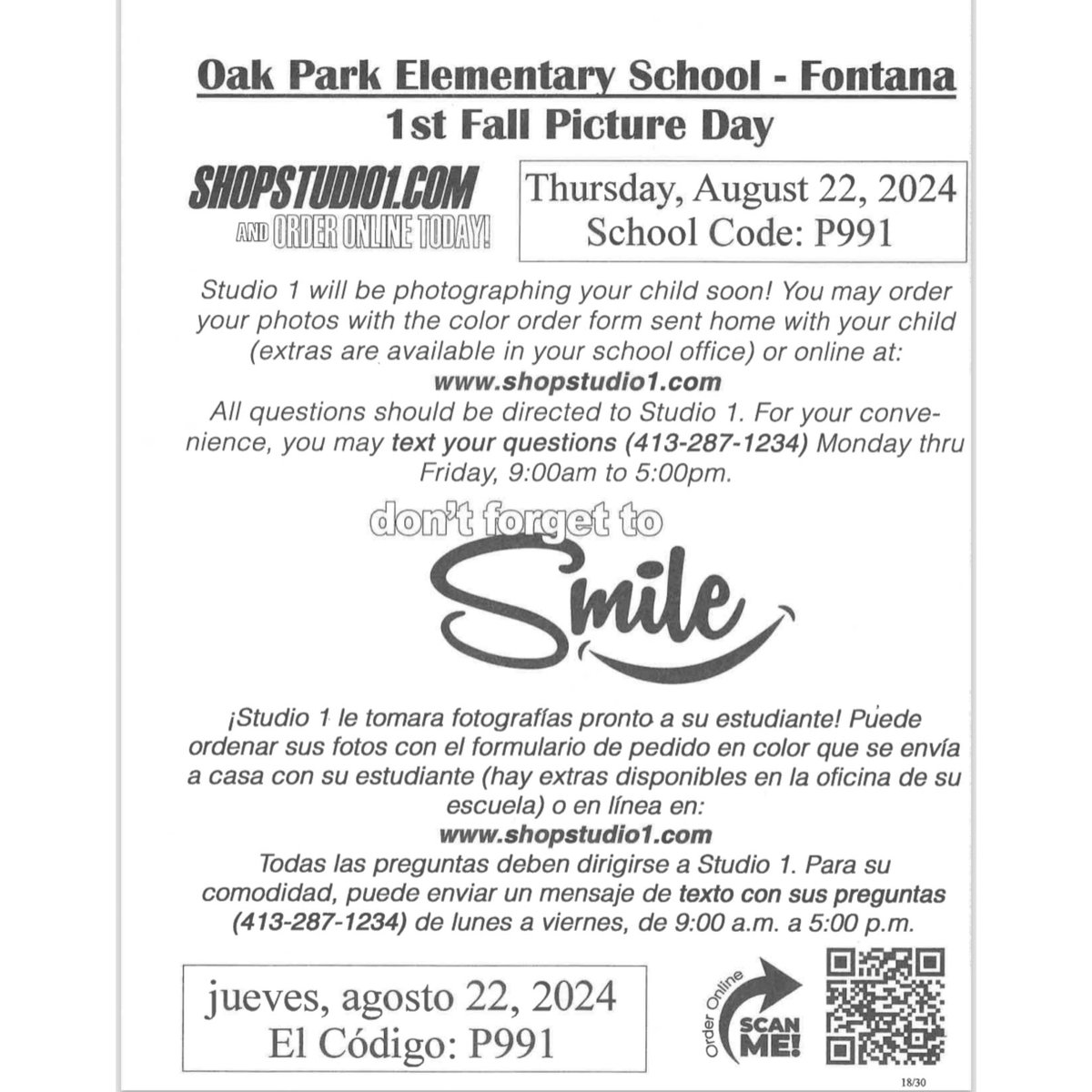 Fall Picture Day Thursday, August 22nd. You may order your photos with the color order form that was sent home with your child or order online. If you wish to purchase pictures, please have your student return the completed form to school on the day of. Thank you.