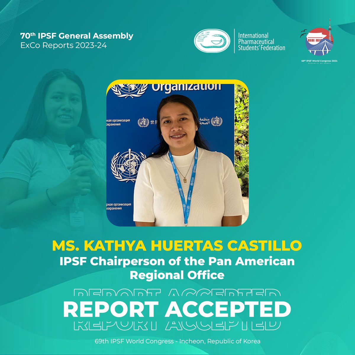 IPSForg's tweet photo. "Achievement results from work realizing ambition."

We are delighted to announce that the annual report of Ms. Kathya Huertas Castillo - IPSF Chairperson of the Pan American Regional Office 2023-24 has been accepted!

#70thGA
#75YearsOfIPSF
#IPSForg https://t.co/Fc3T8Cdhme