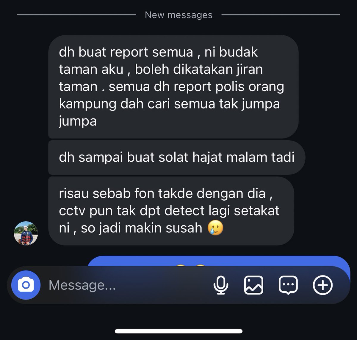 ‼️‼️HELP RT/SHARE ‼️‼️

Ada kanak kanak perempuan hilang last dikesan di kawasan SMK Khir Johari, Beranang 12/8/2024 lebih kurang jam 7 malam.

MINTA BANTUAN RT &amp; SEBARKAN. Doakan sekali agar mangsa selamat 🙏🏻