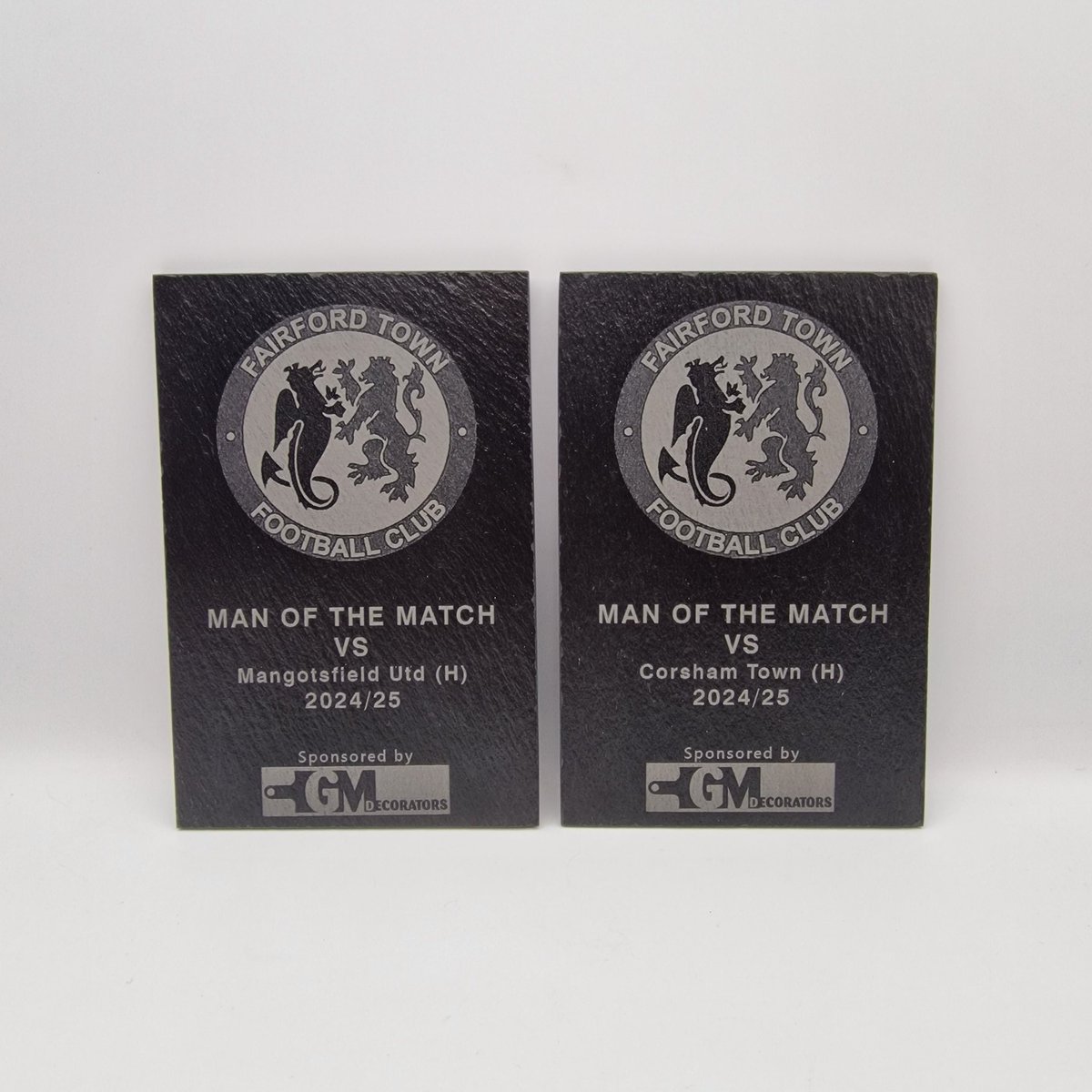 Fairford Town FC - Man of The Match Awards

We included the sponsors' logo at the bottom of the awards :) 

If you would like something similar, get in touch.

Good luck for the season, Fairford!

#slateaward #motmaward #hellenicfootballleague #footballawards #POTM #custommade
