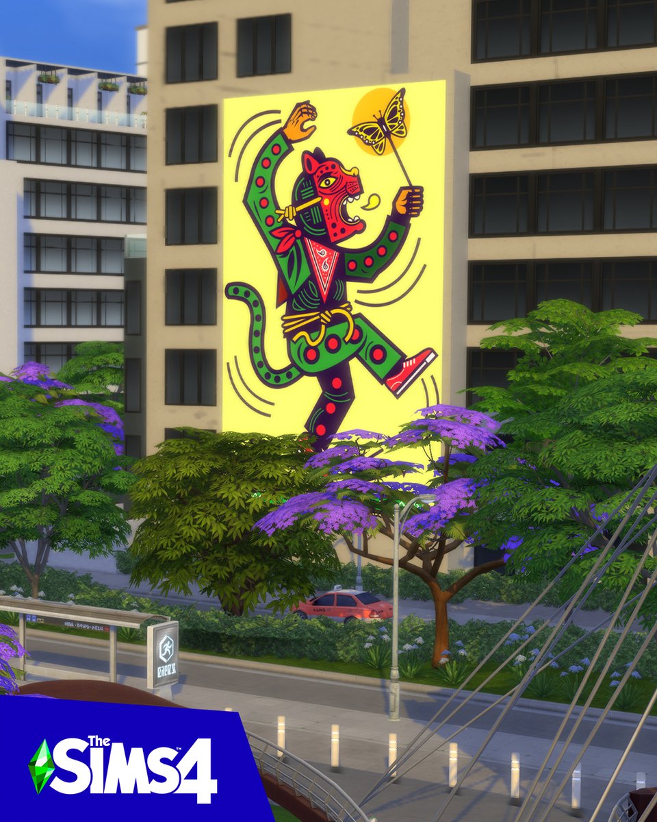 TheSims's tweet photo. Who else has spotted this beautiful street art in Ciudad Enamorada? 👀 🖼️ 

Check out this mural from Tigre Negro Studio - A Mexican art &amp; design studio we collaborated with to bring murals like this to The Sims 4 #Lovestruck 💘 https://t.co/RsRLK5rbHT