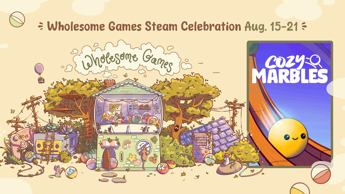 Happy to announce that Cozy Marbles will participate at <a href="/_wholesomegames/">Wholesome Games</a> Steam Celebration starting 1pm August 15!

you'll be able to play a brand new demo, including easier building, decorating, and racing!