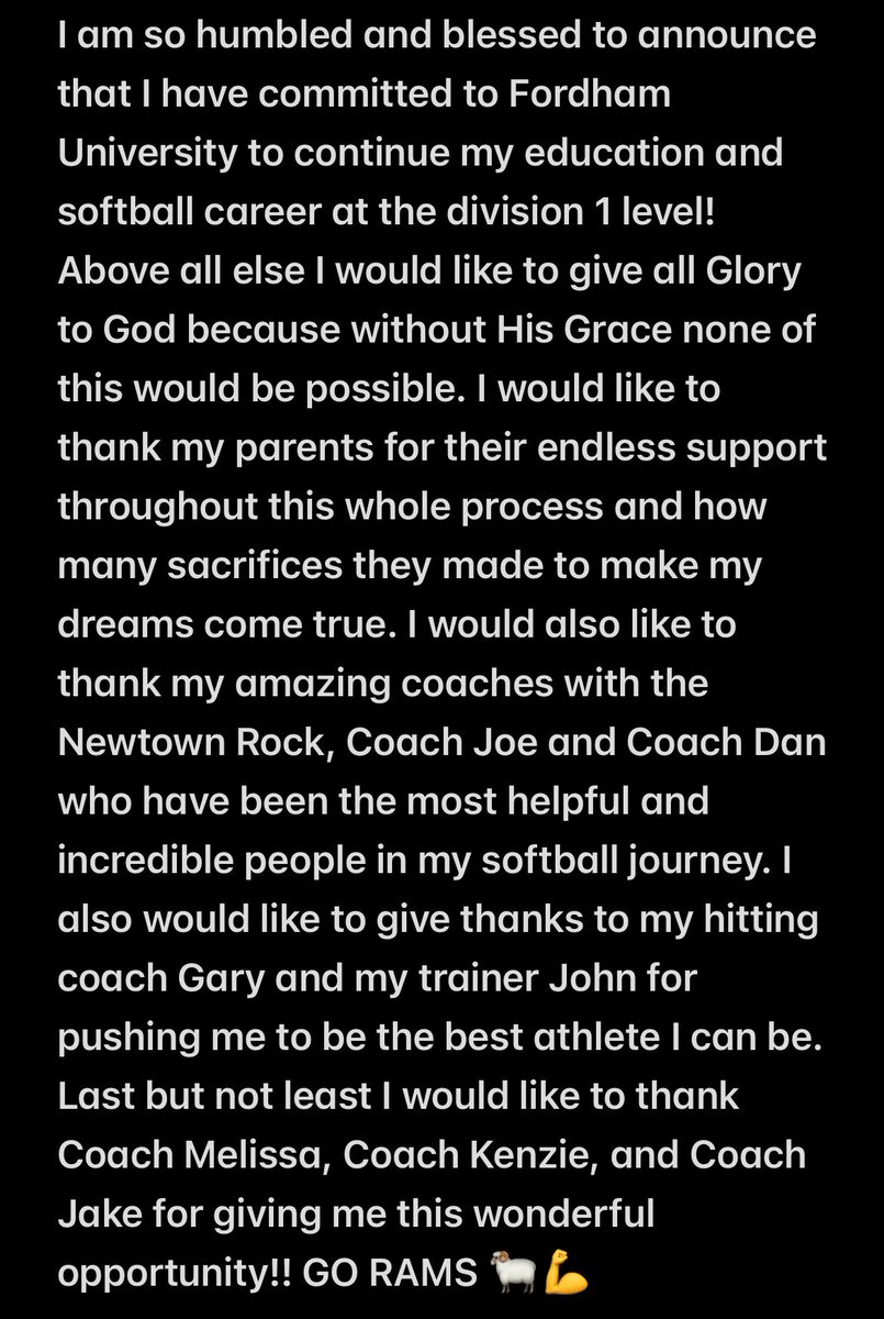 COMMITTED!!! So grateful 🥹🤍🐏 <a href="/GoldGarvey/">Newtown Rock Gold- Garvey</a> <a href="/FordhamSoftball/">Fordham Softball</a>