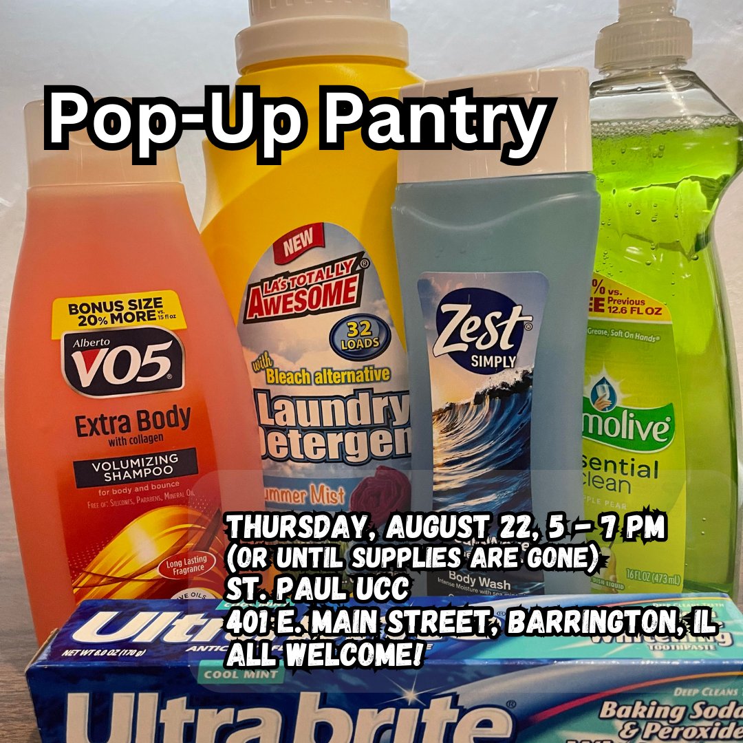 St. Paul's Pop-up Pantry will be offering household cleansers on 8/22 while supplies last. If you are in need - come! If you know someone in need - share this notice! ⁠
#pantry ⁠
#paperproducts⁠
#helpingothers⁠
#loveyourneighbor⁠