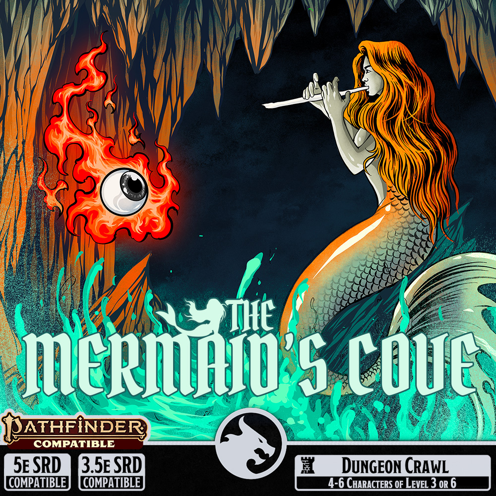The Mermaid's Cove is a one-shot dungeon crawl for parties level 3-6! Featuring new monsters and a multitude of obstacles for players to overcome! It can be easily dropped into any adventure!