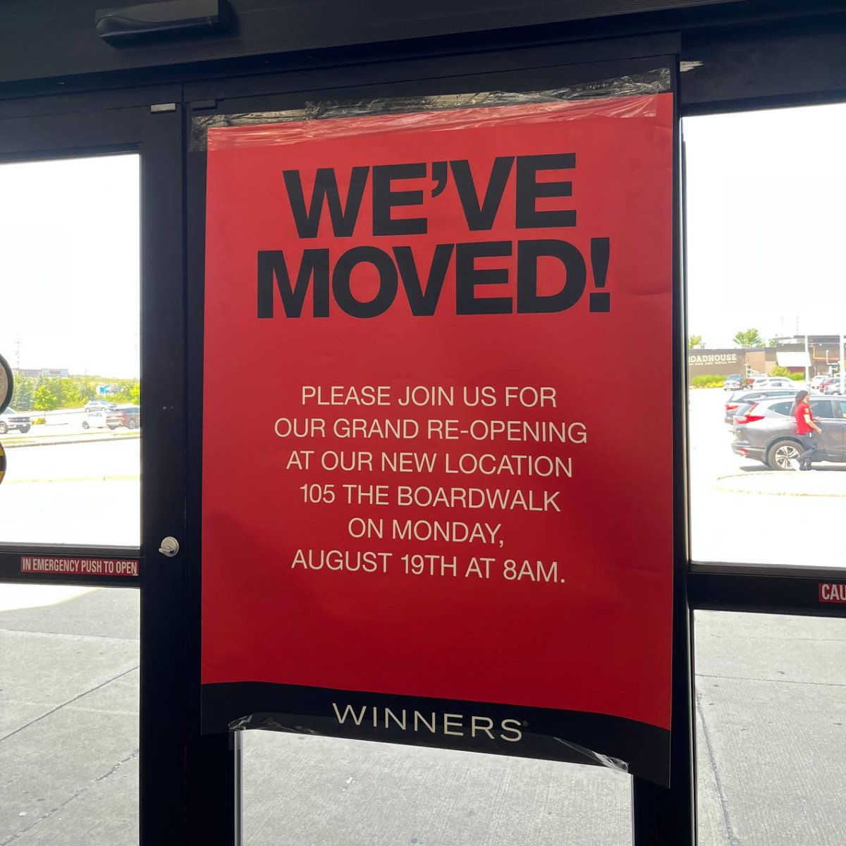 As of 1:00 pm today Winners is closed at Erb St. They will be reopening at 105 The Boardwalk.