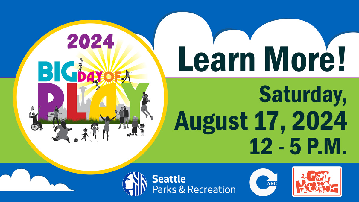 Seattle Office of Sustainability & Environment (@seattleose) on Twitter photo Seattle Parks and Recreation's Big Day of Play is August 17 from 12- 5 PM in South Seattle. Enjoy games, performances, food, vendors, and activities for all ages and abilities — for FREE! 🤸
RSVP ahead of time for a chance to win Mariners tickets and other prizes 🏆
Register Seattle Parks and Recreation's Big Day of Play is August 17 from 12- 5 PM in South Seattle. Enjoy games, performances, food, vendors, and activities for all ages and abilities — for FREE! 🤸
RSVP ahead of time for a chance to win Mariners tickets and other prizes 🏆
Register