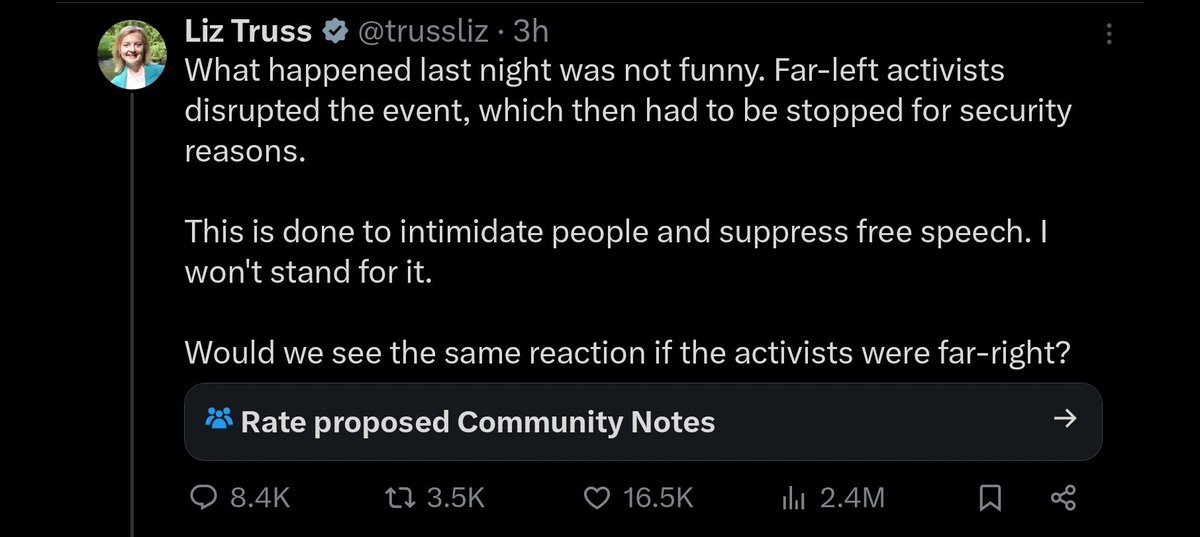 It was funny.

Led by Donkeys were expressing their free speech, not suppressing it.

Not only did Liz Truss literally stand for it, she walked away for it too.