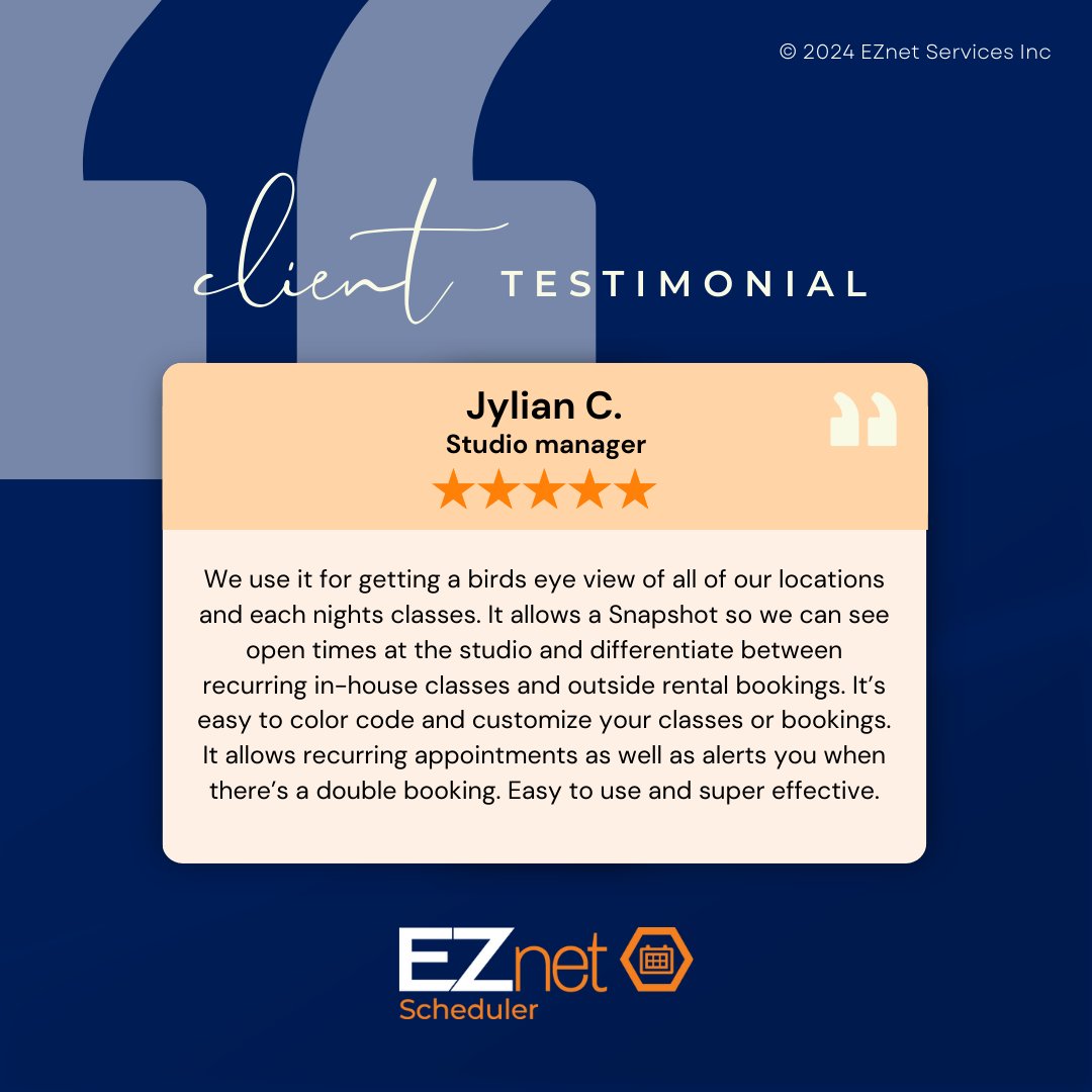Scheduler_EZnet's tweet image. See how EZnet Scheduler helps streamline and customize scheduling for your business, making double bookings a thing of the past!

Schedule your FREE demo here: eznetscheduler.com/Calendar/EZnet…

#ClientSuccess #EZnetScheduler #EfficientScheduling #BookingManagement #ClassScheduling