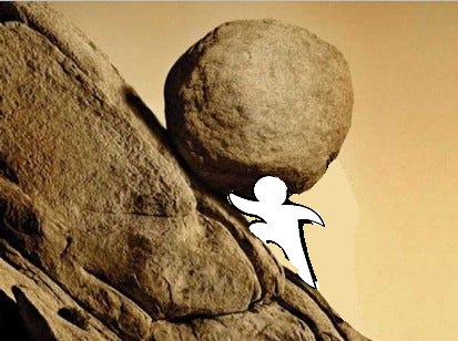 someone showed us this and now you have to see it as well (it's referring to our company logo). we are not a tyrant though unlike Sisyphus, so we will at some point have the boulder rolled over!