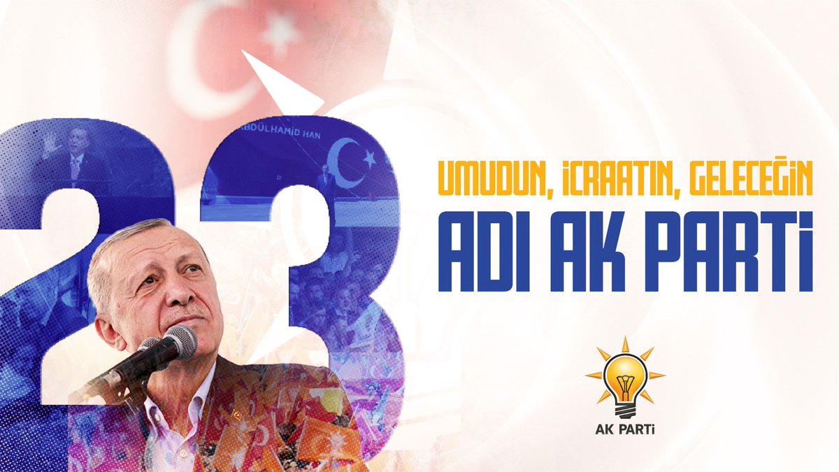 Milletimizin iradesi,
Milletimizin istikbali,
Milletimizin hayalleri, umutları... 

Aziz milletimizin sinesinde yeşeren AK Parti’miz 23 yaşında…

Cumhurbaşkanımız, Genel Başkanımız Sayın Recep Tayyip Erdoğan liderliğinde nice AK yıllara.. 

#AKParti23Yaşında