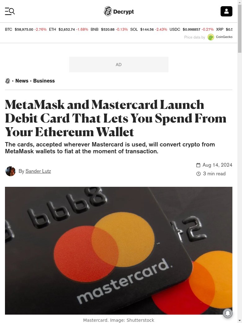 rayan_bibiloni's tweet image. BREAKING NEWS :  MetaMask and Mastercard launch a debit card for spending from an Ethereum wallet. cryptoeco.net/tw/a049.html  #MetaMask #Mastercard #EthereumWallet