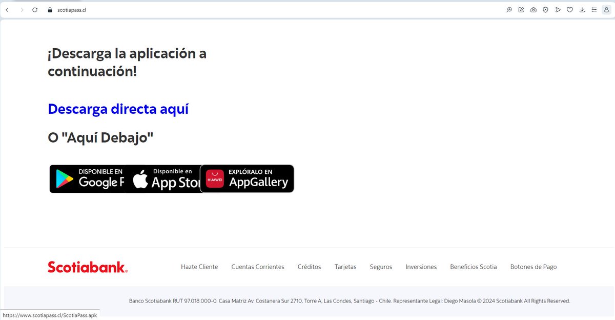 1ZRR4H's tweet image. 🚩 Nuevo dominio .CL registrado para distribuir el Troyano para dispositivos Android #SpyNote. 

El sitio web se encuentra en scotiapass[.]cl y suplanta a Scotiabank Chile 🇨🇱

Los actores de amenaza también crearon un canal de YouTube (ScotiaPass) con una guía de instalación 😏…