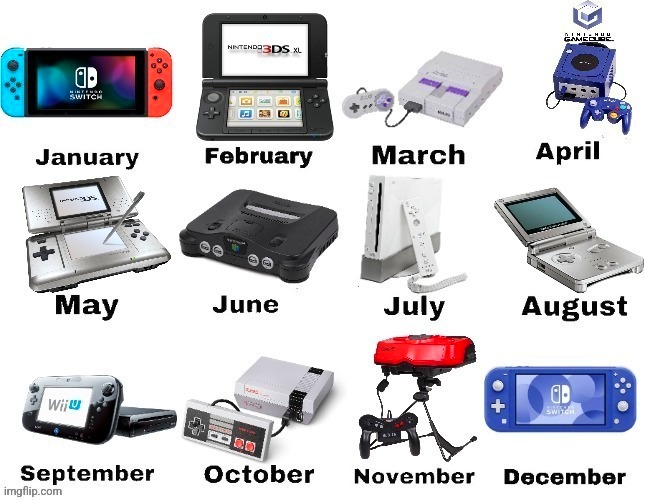TerryTheBuneary's tweet image. Your birthday month determines which Nintendo console / handheld you to play for the rest of your life! 🎮
