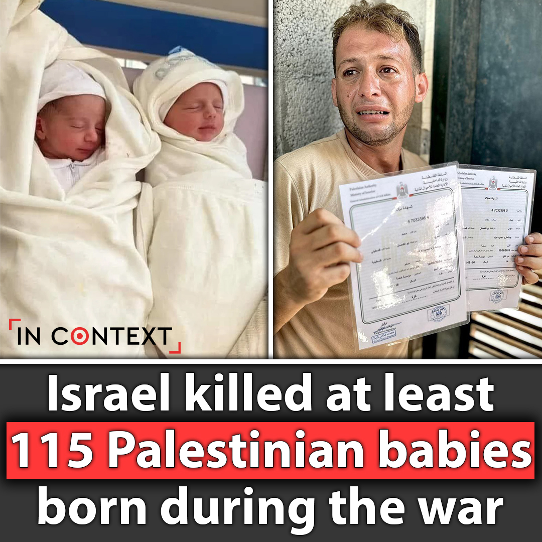 Israel killed at least 115 Palestinian babies born since October during their war on Gaza.

Just yesterday, the wife of Mohammad Abu Al Qumsan and his three-day-old twins were killed in an Israeli airstrike while he was collecting their birth certificates.