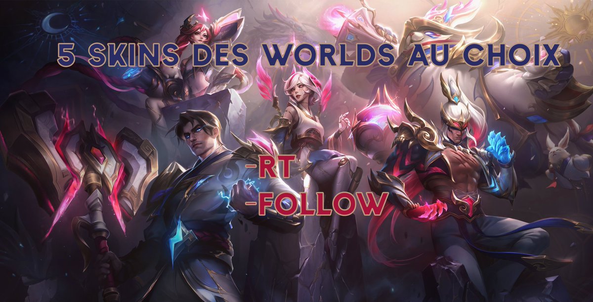 🚩 CONCOURS SKINS T1🚩

Pour fêter la 4e étoile et la sortie des skins des Worlds T1, 5 skins au choix à gagner, pour 5 personnes différentes !

Pour cela :
- RT
- Follow

Et si on arrive à 1000 RT j'en rajoute 5 !

Tirage au sort dimanche soir