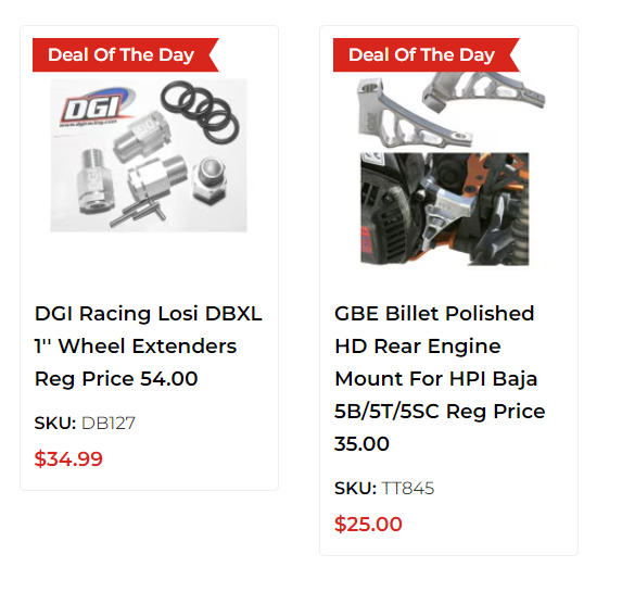 DDM Deal of the Day for 8/13/24! DGI DBXL Axle extenders GBE Baja engine mount brace