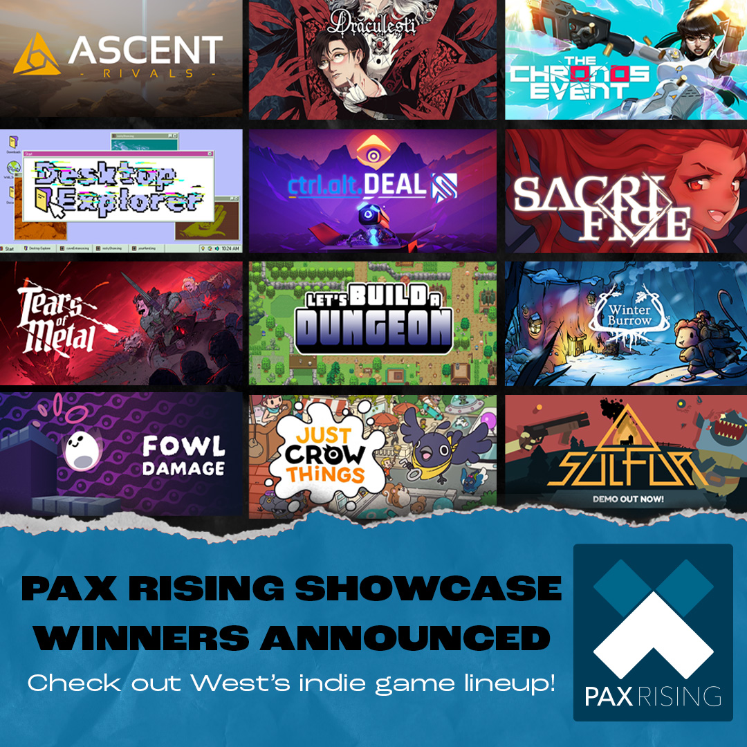 PAX (@pax) on Twitter photo Introducing the winners of the PAX Rising Showcase at #PAXWest 2024! These indie gems were selected from a sea of entries, and you’ll get to experience them firsthand at West.
See the full list at PAXwest24.com/Rising
#IndieGames #IndieDevs
<a href="/AscentRivals/">Ascent Rivals</a>
<a href="/OnlyByMidnight/">Only By Midnight | Ctrl Alt Deal demo on Steam!</a> Introducing the winners of the PAX Rising Showcase at #PAXWest 2024! These indie gems were selected from a sea of entries, and you’ll get to experience them firsthand at West.
See the full list at PAXwest24.com/Rising
#IndieGames #IndieDevs
<a href="/AscentRivals/">Ascent Rivals</a>
<a href="/OnlyByMidnight/">Only By Midnight | Ctrl Alt Deal demo on Steam!</a>