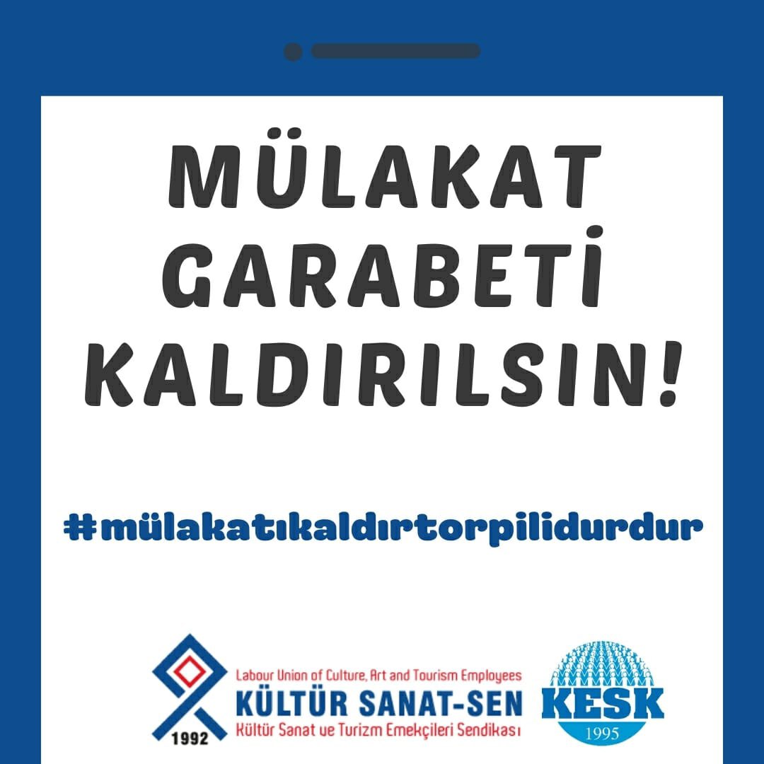 KESK1995's tweet photo. Kültür ve Turizm Bakanlığı'nın 'Görevde Yükselme ve Unvan Değişikliği' sınavında çok sayıda kamu emekçisi, yazılı sınavdan 90 puanın üzerinde almasına rağmen sözlü mülakatta başarısız sayıldı.

#mülakatıkaldırtorpilibitir https://t.co/HnrMNabHi3