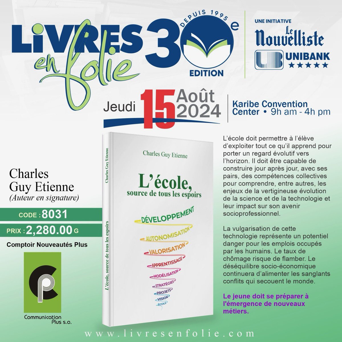 Guy Etienne (@cguyetienne) on Twitter photo “Le jeune doit être entraîné à imaginer de nouvelles solutions aux problèmes de son environnement, tant immédiat qu’élargi.”
“Apprendre à apprendre permet aux élèves de faire beaucoup plus qu’apprendre !”
<a href="/MENFP_Education/">MENFP Education Haiti</a> <a href="/UBHaiti/">Unibank Haiti</a> <a href="/BRHHaiti_/">Banque de la République d'Haiti</a> <a href="/UNICEF/">UNICEF</a> <a href="/Ashoka/">Ashoka</a> <a href="/nouvelliste/">Le Nouvelliste</a> “Le jeune doit être entraîné à imaginer de nouvelles solutions aux problèmes de son environnement, tant immédiat qu’élargi.”
“Apprendre à apprendre permet aux élèves de faire beaucoup plus qu’apprendre !”
<a href="/MENFP_Education/">MENFP Education Haiti</a> <a href="/UBHaiti/">Unibank Haiti</a> <a href="/BRHHaiti_/">Banque de la République d'Haiti</a> <a href="/UNICEF/">UNICEF</a> <a href="/Ashoka/">Ashoka</a> <a href="/nouvelliste/">Le Nouvelliste</a>