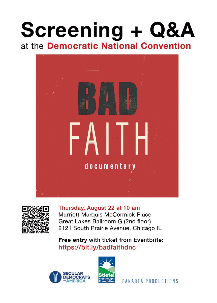 badfaithdoc's tweet photo. “Check out BAD FAITH documentary Screening + Q&A at the Democratic National Convention"

Get your Free entry ticket from this Eventbrite link:

https://t.co/c58tnS0rBI

Special guest speaker, Congressman Jared Huffman, leader of the Stop Project 2025 Task Force, will introduce the film. 

There will be a Q&A after the screening with film participants Rev. William Barber II, Anne Nelson, and Jonathan Wilson-Hartgrove, moderated by director Stephen Ujlaki.

Hors d’oeuvres + refreshments after the Q&A.
