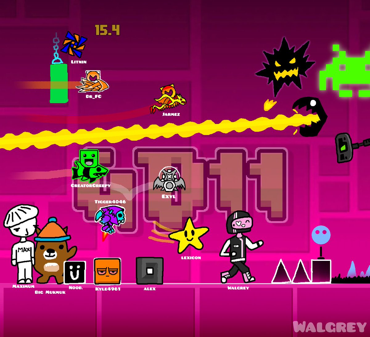 Walgrey_Tweets's tweet photo. I'm not too late right??
Happy 11th birthday to Geometry Dash!
Here's a little image I drew, showcasing some of our best speedrunners! I'm super glad to be part of this community!
#GD11 https://t.co/9VXWsIOTKP