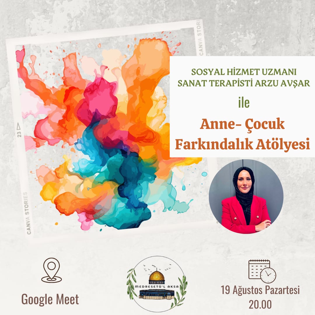 🎨Anne-Çocuk Farkındalık Atölyesi 

Sanatsal malzemeler ile iç dünyanıza bir ayna tutmak için bu atölyeye davetlisiniz.

Sanat Terapisi ile anne-çocuk arasındaki bağı fark etmek ve kendinize çocuklarınızın gözünden bakabilmek için <a href="/ArzuAvsarr/">Arzu Avşar 🇹🇷</a> bizlerle olacaktır.

| Bilgi için 💌