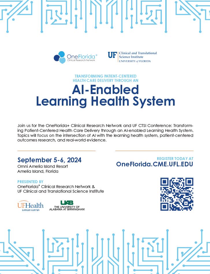 Join us at the Learning Health Systems (LHS) AI Conference from Sept 4-6 at Omni Amelia Island Resort! Hosted by <a href="/UFHealth/">UF Health</a>, @OneFloridaNet, @UABCOERE and <a href="/UF/">FLORIDA</a>, this event will dive into AI's impact on learning health systems, patient-centered outcomes, and real-world evidence.