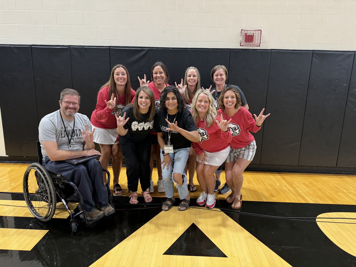 <a href="/EAST_HAWKS/">Lakota East High</a> and <a href="/FirebirdTweets/">FirebirdTweets</a> ASL teachers are ready for another awesome school year! #whyWEsign <a href="/CincyASLJess/">Jessica Howell Frye</a> <a href="/cherryASLdeaf/">Cherry</a> <a href="/KnicolASL/">Knicol</a> <a href="/ASLMMCOR/">Monica Corcoran</a> @AMyerTeach <a href="/FelWaldock/">Felicia {Schroeder} Waldock</a> <a href="/LakotaDistrict/">LakotaLocalSchools</a>