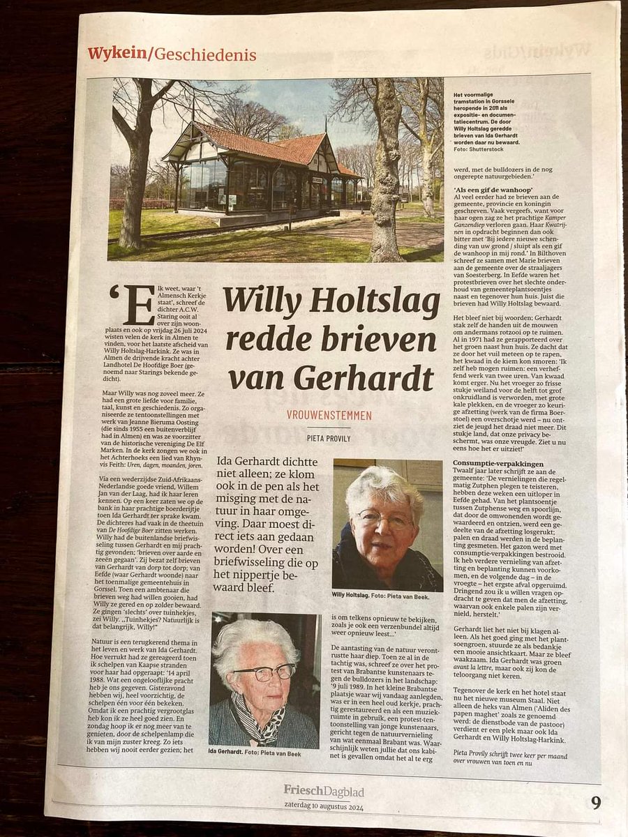 pietabeek1's tweet photo. Verschenen.  Vrouwenstem in het FD over #IdaGerhardt en Willy Holtslag. Zij bewaarde brieven van Gerhardt op zolder die een ambtenaar weg had willen gooien. Tuinhekjes? Erg belangrijk, Willy! Onbekende brieven van Ida Gerhardt als natuuractiviste. Wordt vervolgd. https://t.co/zZurLC5ofA