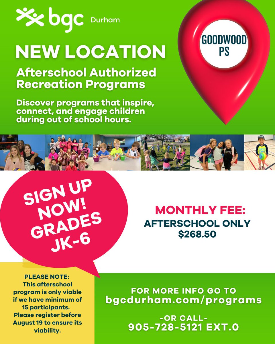 bgcDurham's tweet photo. 📣 3 new Afterschool Authorized Recreation Programs designed to inspire, connect, and engage children in grades JK-6 during out-of-school hours.  

Note: These programs are only viable with a minimum of 15 participants so sign-up by August 19th  https://t.co/yQhX6FSXmN https://t.co/IKlakHBWUO