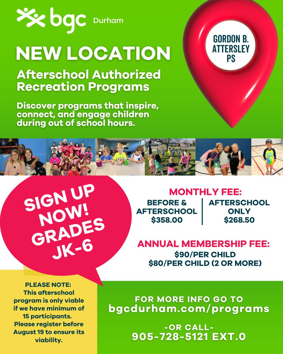 bgcDurham's tweet photo. 📣 3 new Afterschool Authorized Recreation Programs designed to inspire, connect, and engage children in grades JK-6 during out-of-school hours.  

Note: These programs are only viable with a minimum of 15 participants so sign-up by August 19th  https://t.co/yQhX6FSXmN https://t.co/IKlakHBWUO