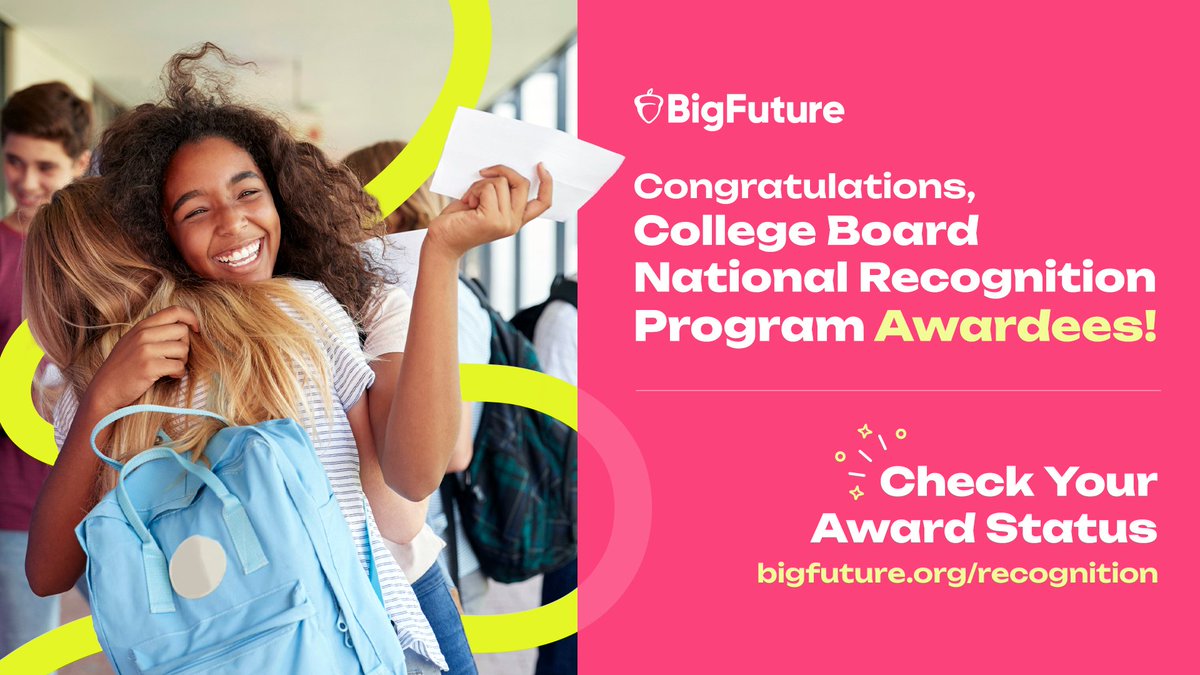 MyBigFuture's tweet image. Congratulations to this year’s #NationalRecognitionProgram awardees! We applaud your commitment to academic excellence. Your future is bright!  🏆🌟 Learn more: bigfuture.org/recognition