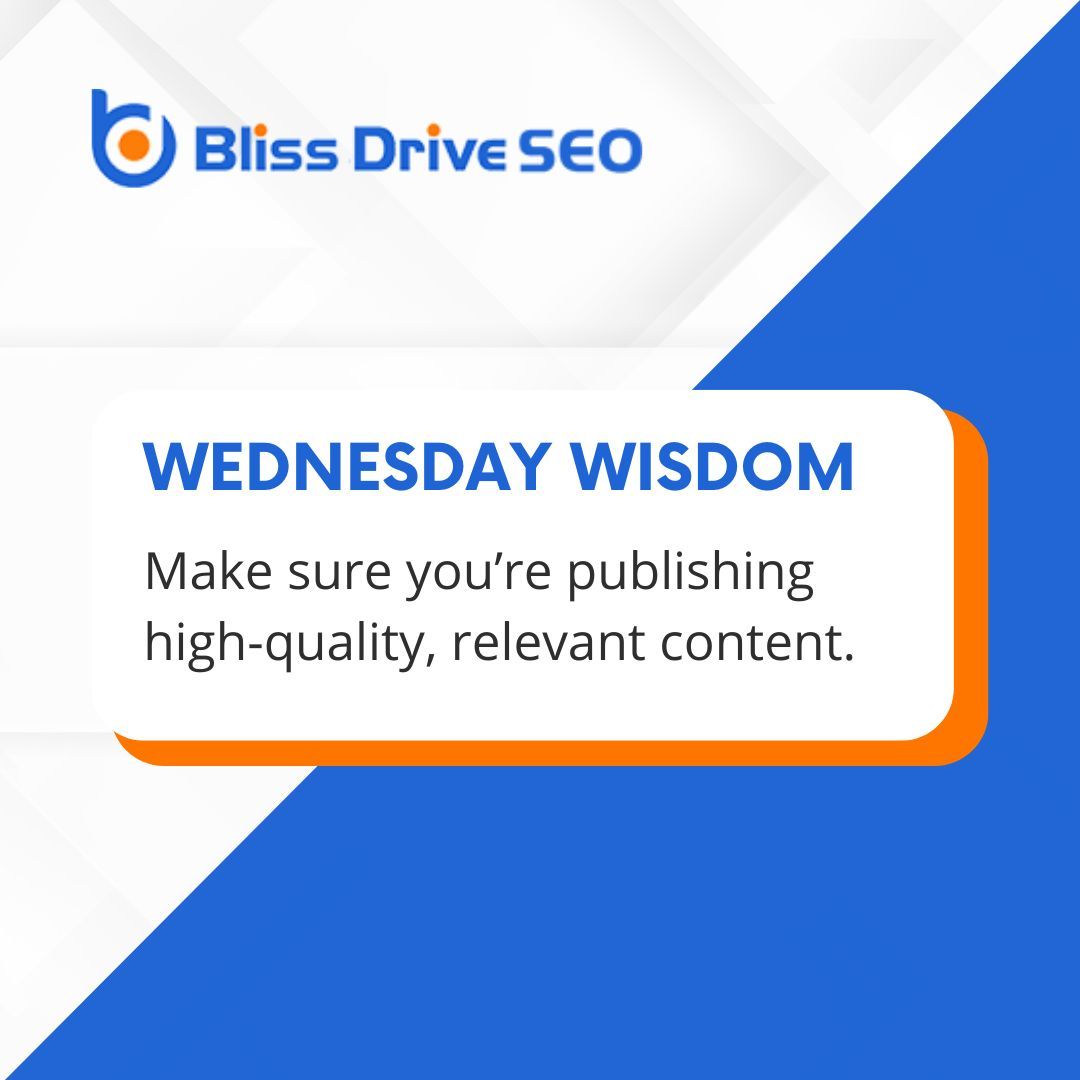#WednesdayWisdom 🧠

Content is king! 👑 Make sure your #business is publishing high-quality content that's relevant to your business and answers your audience's questions. This will boost your website’s authority and improves #searchengine rankings.

#SEO #WebsiteTraffic