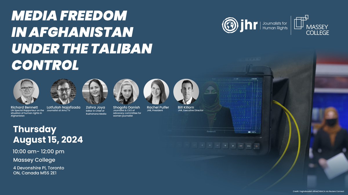 Journalists for Human Rights (JHR) (@jhrnews) on Twitter photo On the 3rd anniversary of #Kabul’s fall to the #Taliban, <a href="/jhrnews/">Journalists for Human Rights (JHR)</a> will launch a report on the state of #mediafreedom and #journalism in #Afghanistan, featuring perspectives of 300+ Afghan journalists living in Afgh, Pakistan & Turkey. Join us tomorrow for a panel at On the 3rd anniversary of #Kabul’s fall to the #Taliban, <a href="/jhrnews/">Journalists for Human Rights (JHR)</a> will launch a report on the state of #mediafreedom and #journalism in #Afghanistan, featuring perspectives of 300+ Afghan journalists living in Afgh, Pakistan & Turkey. Join us tomorrow for a panel at