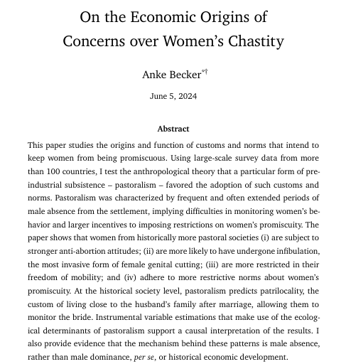 RevEconStudies's tweet photo. Recently accepted to REStud, ``On the Economic Origins of Concerns over Women���s Chastity,'' from Anke Becker:

https://t.co/AfjIl8wo4k https://t.co/uNG8FhDxk3