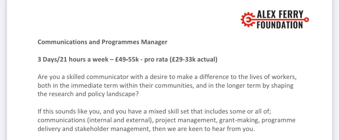 🚨 WE ARE RECRUITING!

If you are a communications and programmes allrounder, dedicated to securing a better future for workers … take a look.

Decent pay, flexible, impactful work.

RTs welcome 

acf.imiscloud.com/Common/Uploade…