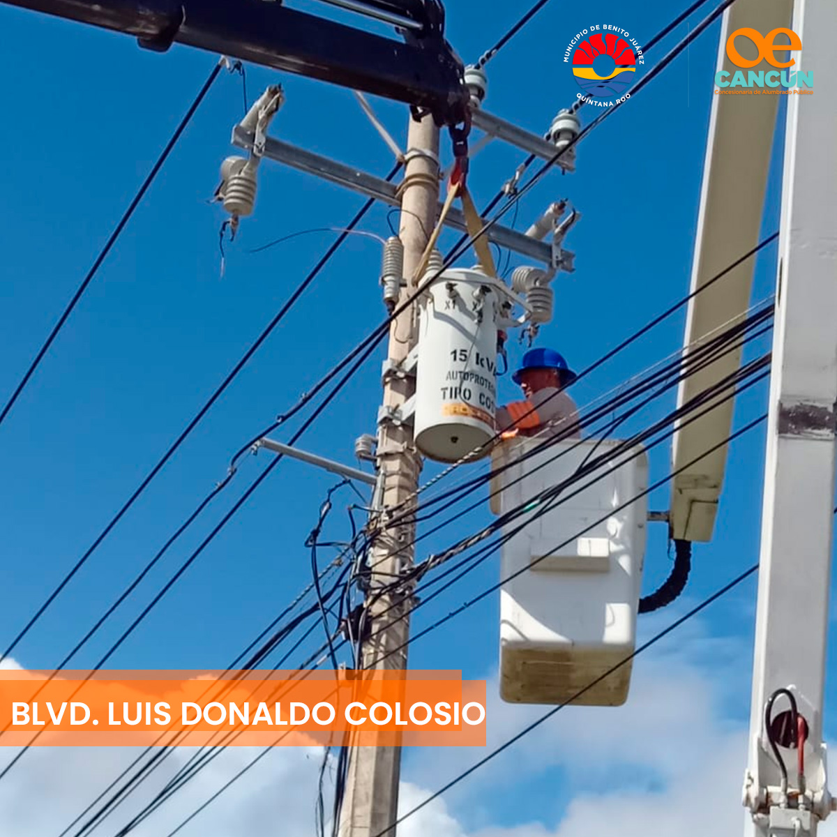 ¡Solucionando fallas del Blvd. Luis Donaldo Colosio! Seguimos constantes y atentos a sus reportes ciudadanos #JuntosIluminandoCancún 🙌