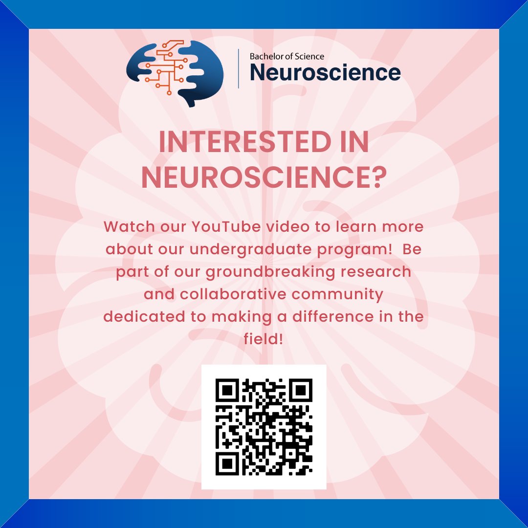UTSANeuroDevRe1's tweet image. Hey runners! Interested in how the brain works? Then look into our Undergraduate Neuroscience Program! Click the link below or scan the QR Code to hear from our faculty and research assistants about our goals and their experiences! #utsa #Neuroscience 
youtube.com/watch?v=BQ8t-k…
