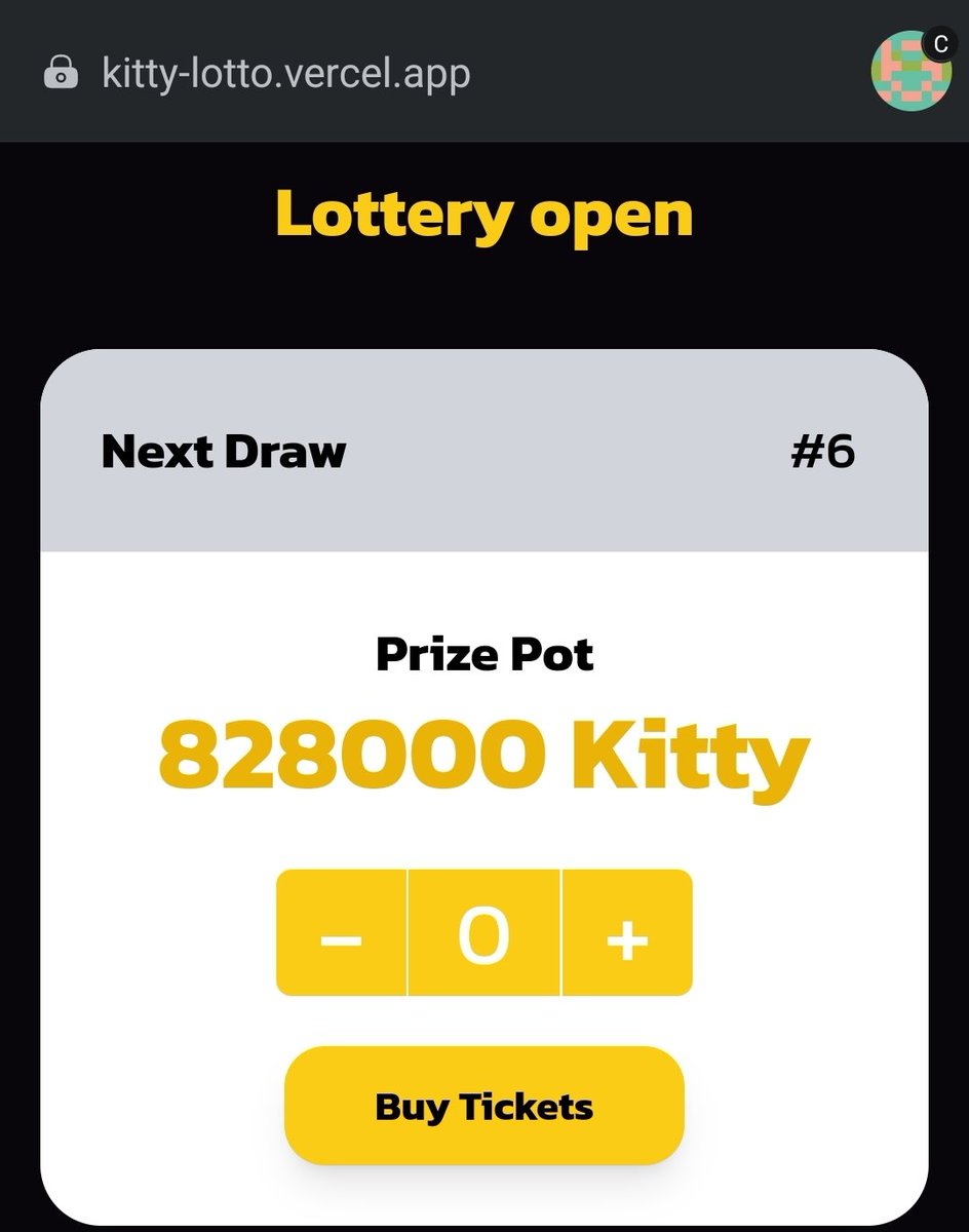 #KITCOIN $KITTY LOTTO is OPEN #CROFAM
kitty-lotto.vercel.app
First Draw: Friday 21:30 
1 winner takes 91% of pot
9% back to project
Get your KITTY below try your luck! 🍀🤞 
Ticket price for this draw 69,000 #KITTY more tickets 🎟 more chances to win!
dexscreener.com/cronos/0xdc1ff…