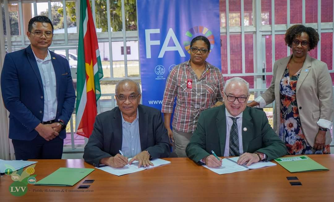 We signed the Cooperation Programme Framework, which strengthens FAO's strategic partnership with the Government of #Suriname to enhance agricultural productivity, protect the environment, and support regional efforts to reduce #hunger through sustainable food production.