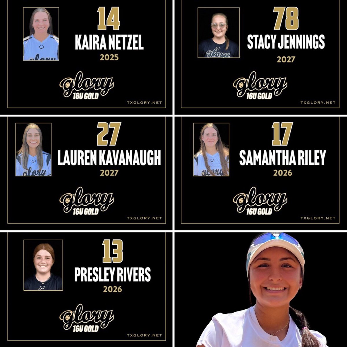 GloryAdkinsGold (@glorynation16u) on Twitter photo Top Performers from the <a href="/thealliancefp/">The Alliance Fastpitch</a> Championship.
<a href="/LaurenKav2027/">Lauren Kavanaugh 2027</a> .667AVG, 12H, HR, 5RBI, 4R, 2SB
<a href="/Emmie_santos11/">Emily (Emmie) Santos 2027</a> 12.1i, 8K’s, 1.703ERA
<a href="/SamanthaRiley08/">Samantha Riley 2026</a> 7.1i, 4K’s, 1.909ERA
<a href="/StacyPitcher78/">Stacy Jennings 2027</a> 15.2i, 14K’s, 2Wins
<a href="/kairanetzel/">Kaira Netzel</a> .333AVG, .368OBP, 6H
<a href="/presleyrivers1/">Presley Rivers</a> 33i , 60%CS Top Performers from the <a href="/thealliancefp/">The Alliance Fastpitch</a> Championship.
<a href="/LaurenKav2027/">Lauren Kavanaugh 2027</a> .667AVG, 12H, HR, 5RBI, 4R, 2SB
<a href="/Emmie_santos11/">Emily (Emmie) Santos 2027</a> 12.1i, 8K’s, 1.703ERA
<a href="/SamanthaRiley08/">Samantha Riley 2026</a> 7.1i, 4K’s, 1.909ERA
<a href="/StacyPitcher78/">Stacy Jennings 2027</a> 15.2i, 14K’s, 2Wins
<a href="/kairanetzel/">Kaira Netzel</a> .333AVG, .368OBP, 6H
<a href="/presleyrivers1/">Presley Rivers</a> 33i , 60%CS