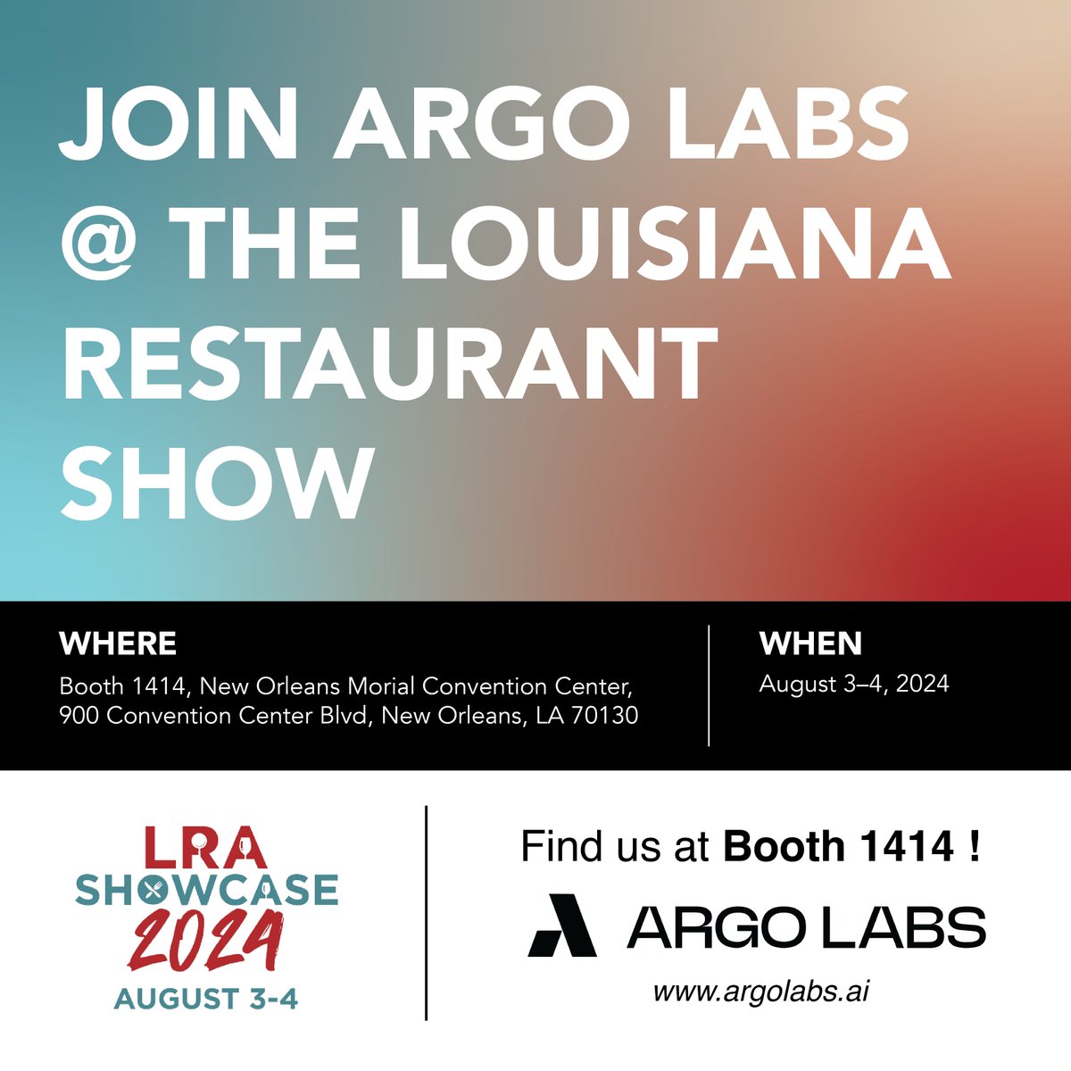 MapleVoiceAI's tweet image. Meet Argo Labs @LaRestAssoc Showcase 2024, Aug 3-4 at the New Orleans Morial Convention Center. See how our conversational AI can enhance the customer experience and streamline your restaurant operations. Meet us at booth #1414 #ArgoLabs #LRAShowcase2024 #RestaurantAI #Startup