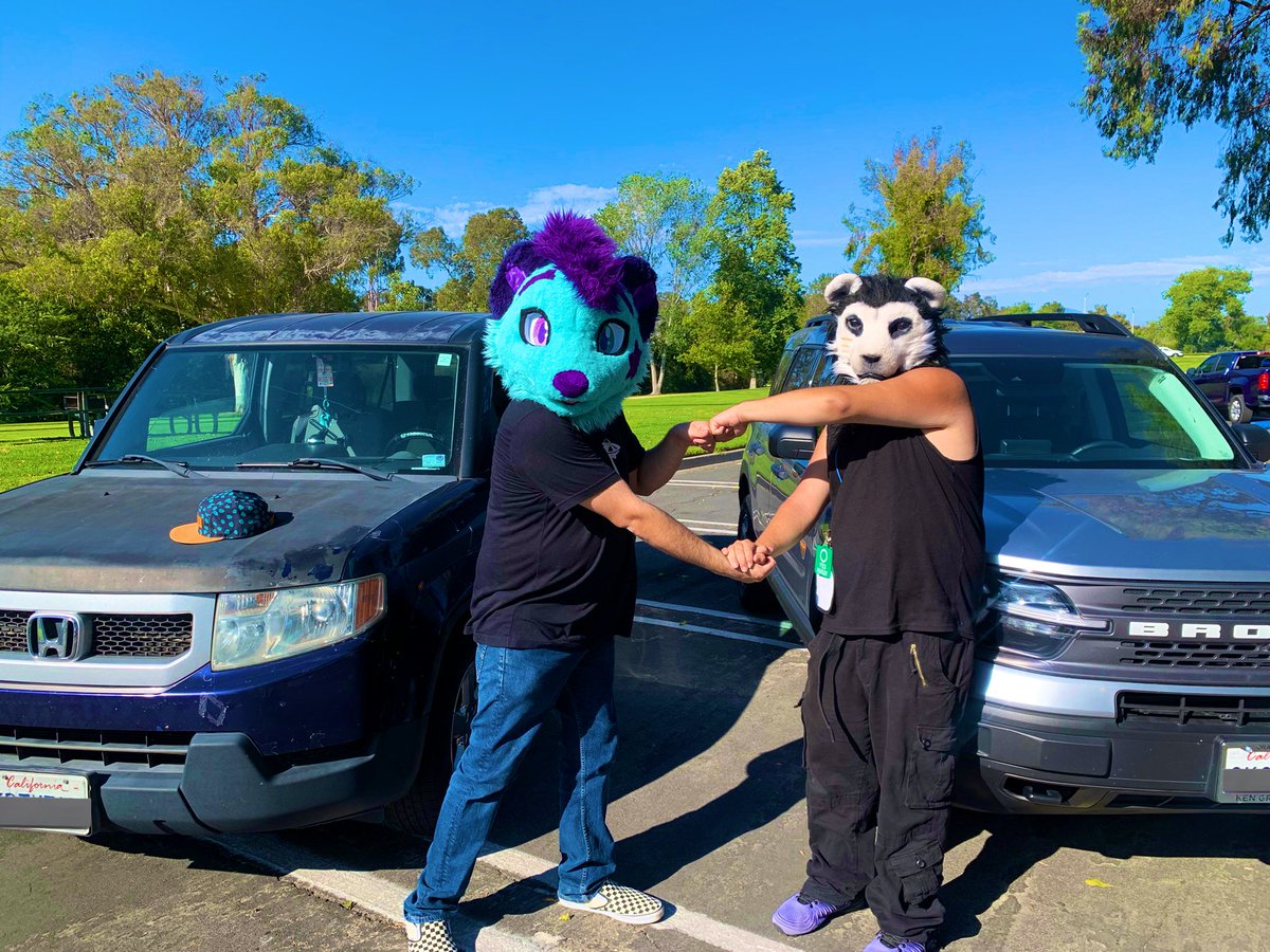 Boxy car driver meets other boxy car driver this #FursuitFriday <a href="/MyrishiLionFluf/">Myrishi PandaLion</a>